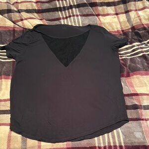 Alo Black V-Neck Asymmetrical Cut Out shirt